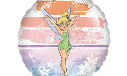 Folienballon mit Tinkerbell Fee, bunter Hintergrund mit Sternen und Blumen, Kindergeburtstag Deko