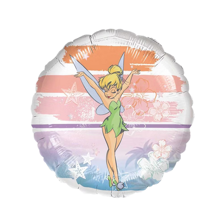 Folienballon mit Tinkerbell Fee, bunter Hintergrund mit Sternen und Blumen, Kindergeburtstag Deko