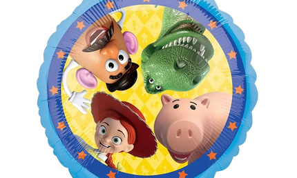 Toy Story Folienballon Rückseite von Anagram mit Jessie, Rex, Hamm und Mr. Potato Head für Kindergeburtstag Deko
