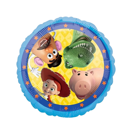 Toy Story Folienballon Rückseite von Anagram mit Jessie, Rex, Hamm und Mr. Potato Head für Kindergeburtstag Deko