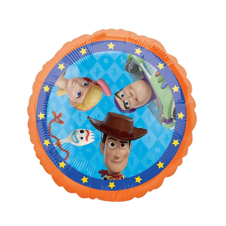 Toy Story Folienballon Vorderseite von Anagram mit Woody, Buzz Lightyear, Bo Peep und Forky für Kindergeburtstag Deko