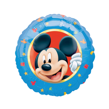 Disney Mickey Mouse Folienballon rund, blaues Design mit Mickey Gesicht, ideal für Kindergeburtstag und Partydeko