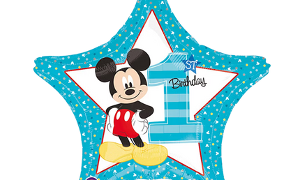 Mickey Mouse 43 cm Folienballon in Sternform blau mit Zahl 1 und Schriftzug 1st Birthday, Disney Deko für ersten Geburtstag