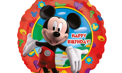 Disney Mickey Mouse Happy Birthday Folienballon rund in Rot, bunte Partydeko für Kindergeburtstag