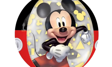 Mickey Mouse Orbz Folienballon 40cm mit lachender Figur, transparentes Design mit gelbem Konfetti, Disney Party Deko