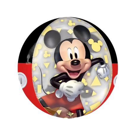 Mickey Mouse Orbz Folienballon 40cm mit lachender Figur, transparentes Design mit gelbem Konfetti, Disney Party Deko