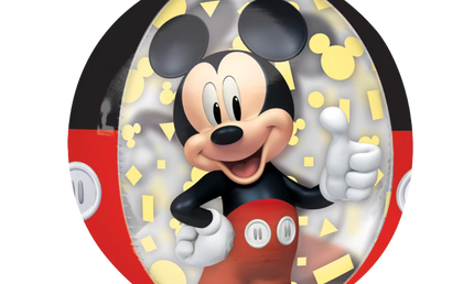 Mickey Mouse Orbz Folienballon 40cm transparent mit gelbem Konfetti und klassischem Disney Design, perfekte Geburtstagsdeko