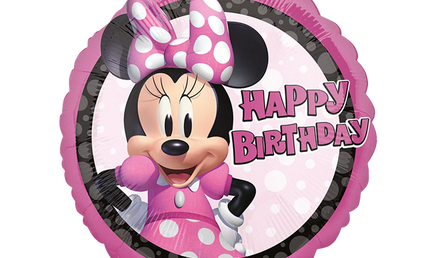 Disney Minnie Mouse Happy Birthday Folienballon rund in Rosa mit Schleife, Partydeko für Kindergeburtstag