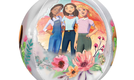 Orbz Folienballon 40 cm Spirit mit Pferde Motiv – drei Freundinnen vor Blumenlandschaft, transparenter Ballon für Kindergeburtstag und Party Deko