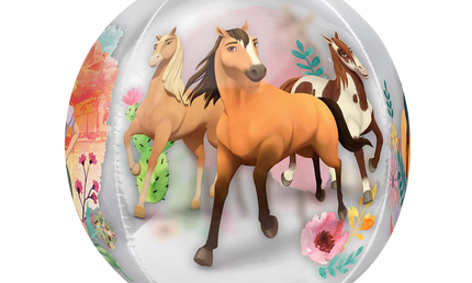 Orbz Folienballon 40 cm Spirit mit Pferde Motiv – galoppierende Pferde in Naturkulisse, transparenter Ballon für Kindergeburtstag und Party Deko

