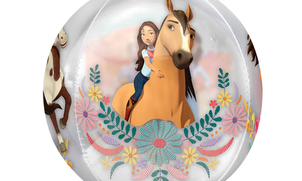 Orbz Folienballon 40 cm Spirit mit Pferde Motiv – Mädchen reitet Pferd mit bunten Blumen, transparenter Ballon für Kindergeburtstag und Party Deko