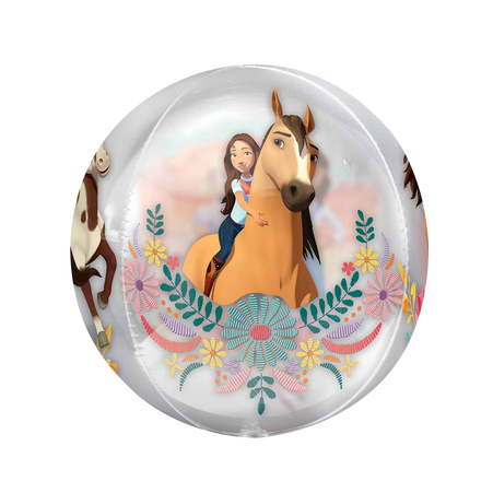 Orbz Folienballon 40 cm Spirit mit Pferde Motiv – Mädchen reitet Pferd mit bunten Blumen, transparenter Ballon für Kindergeburtstag und Party Deko