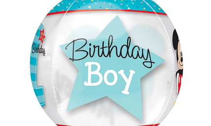 Orbz Folienballon 40cm transparent mit Birthday Boy Schriftzug auf Stern, 1. Geburtstag Junge