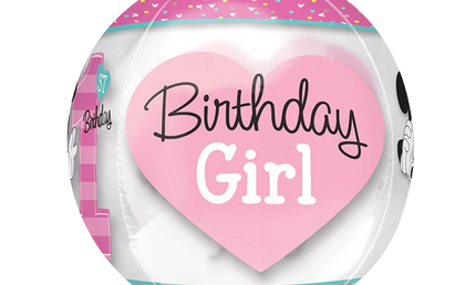 Orbz Folienballon 40cm mit Birthday Girl Herzmotiv, Teil des 4-seitigen Minnie Mouse Designs