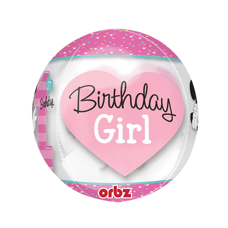 Orbz Folienballon 40cm mit Birthday Girl Herzmotiv, Teil des 4-seitigen Minnie Mouse Designs