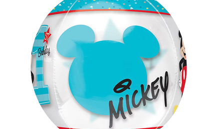 Orbz Folienballon 40cm transparent mit Mickey Silhouette und Schriftzug, Disney 1. Geburtstag Junge