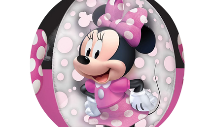 Transparenter Orbz Folienballon 40cm Minnie Maus Ballon mit rosa Punkte Kleid und Schleife, Disney Mädchen Geburtstag Deko