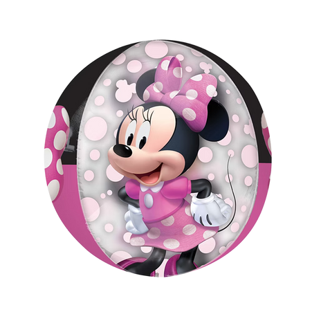 Transparenter Orbz Folienballon 40cm Minnie Maus Ballon mit rosa Punkte Kleid und Schleife, Disney Mädchen Geburtstag Deko