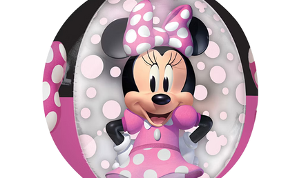 Transparenter Orbz Folienballon Minnie Maus seitlich im rosa Polka Dot Kleid, Disney Mädchen Geburtstag Ballon 40cm