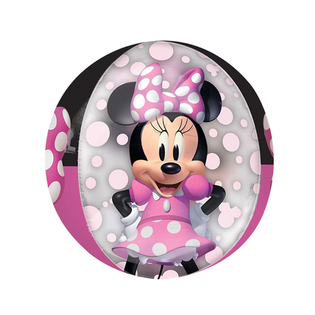 Transparenter Orbz Folienballon Minnie Maus seitlich im rosa Polka Dot Kleid, Disney Mädchen Geburtstag Ballon 40cm