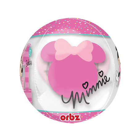 Orbz Folienballon 40cm mit Minnie Silhouette in Pink, Teil des 4-seitigen Geburtstagsdesigns