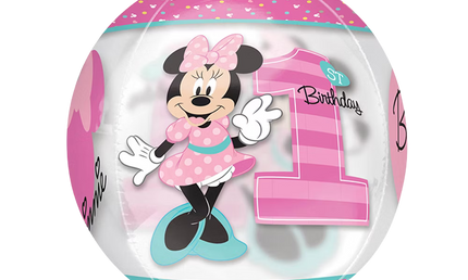 Orbz Folienballon 40cm transparent mit Minnie Mouse und Zahl 1, 4-seitiges Design für 1. Geburtstag Mädchen