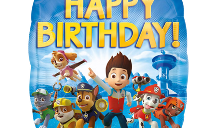 Paw Patrol Folienballon mit Happy Birthday Schriftzug und Figuren wie Ryder, Chase, Marshall und Skye, Kindergeburtstag Deko