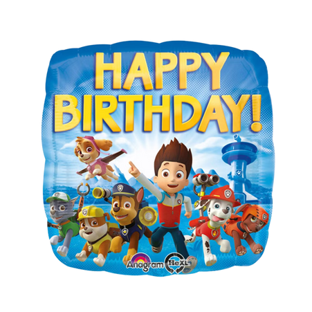 Paw Patrol Folienballon mit Happy Birthday Schriftzug und Figuren wie Ryder, Chase, Marshall und Skye, Kindergeburtstag Deko