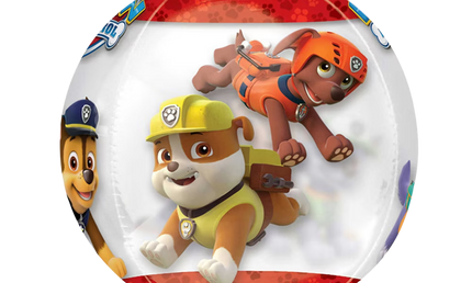 Paw Patrol Orbz Folienballon 40 cm mit Rubble und Zuma, transparenter Partyballon für Kindergeburtstag