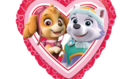 Paw Patrol Folienballon in Herzform mit Skye und Everest, pinkes Design für Kindergeburtstag