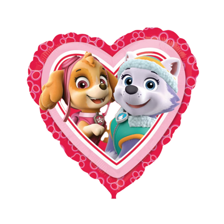Paw Patrol Folienballon in Herzform mit Skye und Everest, pinkes Design für Kindergeburtstag