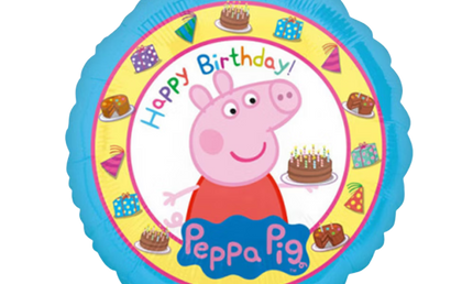 Peppa Pig: Peppa Wutz Happy Birthday Folienballon rund in Blau mit Kuchenmotiv, bunte Partydeko für Kindergeburtstag
