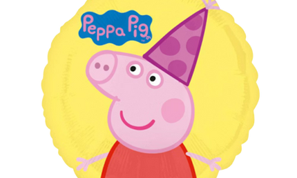 Peppa Wutz Folienballon in Gelb mit Partyhut, bunte Kindergeburtstag Deko für Peppa Pig Fans