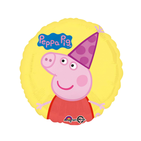 Peppa Wutz Folienballon in Gelb mit Partyhut, bunte Kindergeburtstag Deko für Peppa Pig Fans