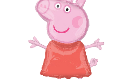 Peppa Wutz Folienballon in Rosa mit rotem Kleid – Heliumballon in Figurenform für Kindergeburtstag, Peppa‑Party oder Mädchen Geburtstag Deko
