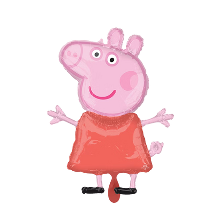 Peppa Wutz Folienballon in Rosa mit rotem Kleid – Heliumballon in Figurenform für Kindergeburtstag, Peppa‑Party oder Mädchen Geburtstag Deko