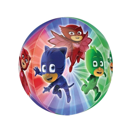 PJ Masks Orbz Folienballon 40 cm mit Catboy, Owlette und Gecko im dynamischen Action-Design, transparenter Ballon für Kindergeburtstag und Party Deko