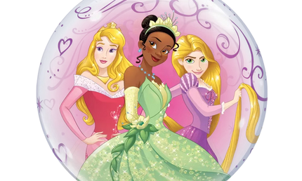 Transparenter Qualatex Bubble Ballon 56 cm mit Disney Princess Motiven Aurora, Tiana und Rapunzel
