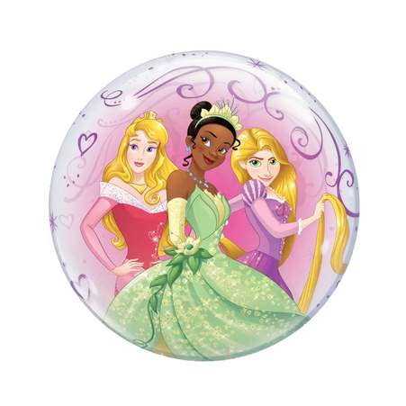 Transparenter Qualatex Bubble Ballon 56 cm mit Disney Princess Motiven Aurora, Tiana und Rapunzel