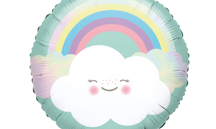 Runder Folienballon mit lächelnder Wolke und pastellfarbenem Regenbogen für Kindergeburtstag