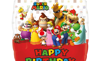 Super Mario Happy Birthday 43 cm Folienballon quadratisch von Anagram mit bunten Nintendo Figuren für Kindergeburtstag