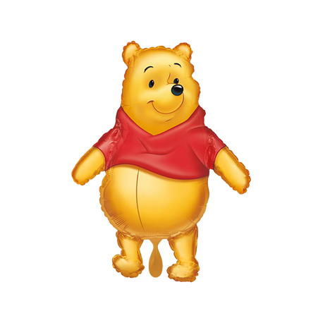 Winnie‑the‑Pooh Folienballon mit rotem Shirt – gelber Bären Heliumballon für Kindergeburtstag, Party oder Disney‑Mottofeier