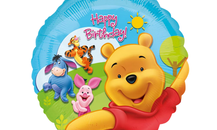 Winnie Pooh Happy Birthday Folienballon rund mit Ferkel und I-Aah, bunte Disney Kindergeburtstag Deko