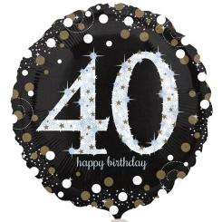 Folienballon Rund 43cm "40" schwarz-silber, glitzernd 