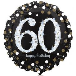 Folienballon Rund 43cm "60" schwarz-silber, glitzernd 