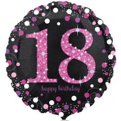 Folienballon Rund 43cm "18" schwarz-pink, glitzernd 