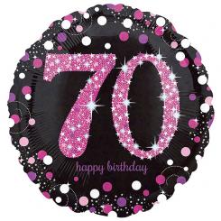 Folienballon Rund 43cm "70" schwarz-pink, glitzernd 