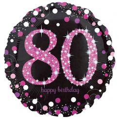 Folienballon Rund 43cm "80" schwarz-pink, glitzernd 