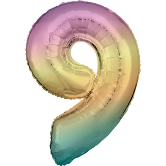 Folienballon Zahl XL "9" Regenbogen 
