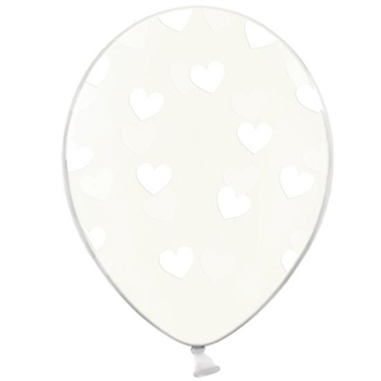 Luftballon "Herzen" transparent weiß, 6 Stück 